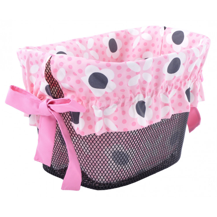 Vložka do košíka ružová s kvietkami a ružovými stuhami